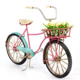 Bicycle with Flower Basket Metal Collectable - Blue and Pink 31x9x19cm