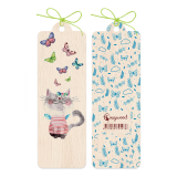Wooden Bookmark Pussycat and Butterflies 4.5x14cm