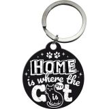 Nostalgic-Art Keyring Round Home Is Where The Cat Is Black 7.5x4x0.3cm