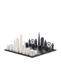 Skyline Chess - London vs New York Edition (Wood Board with Hatch design black/grey) 38x38x20cm
