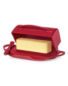 Butterie Flip-Top Butter Dish with Matching Spreader - Red 23x14x8cm
