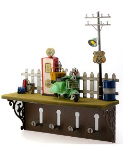 Shelf Hanging Wall Decor with Hooks Petrol Pump 31x9x33.5cm