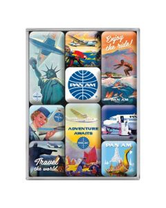 Nostalgic-Art 9pc Magnet Set Pan Am Travel The World Posters 7x9.3x2cm