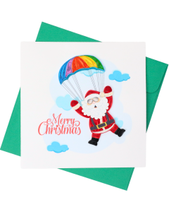 Quilled Greeting Card Santa with Parachute 15x15cm