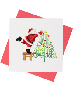 Quilled Greeting Card Santa & Christmas Tree 5x15cm