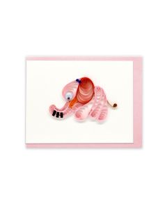 Quilled Mini Greeting Card Baby Elephant - Pink 8.5x6.4cm